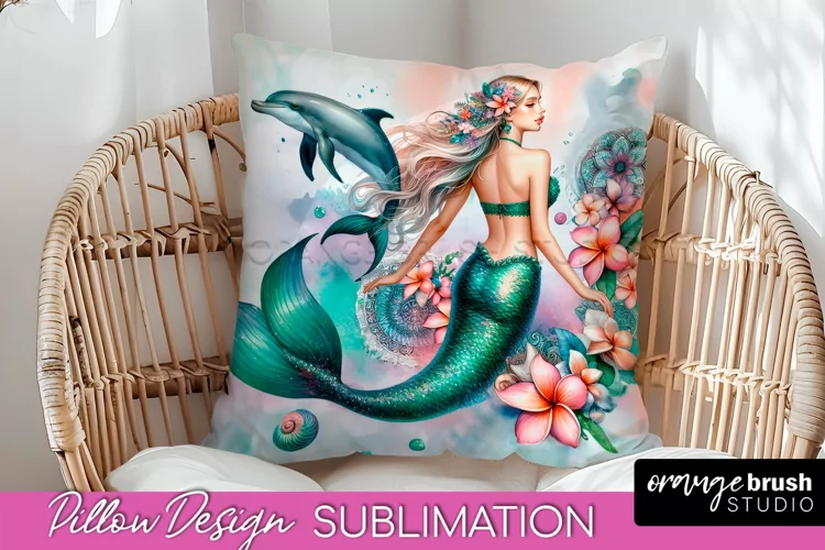 Watercolor Mermaid Pillow Cover - Summer Pillow Sublimation