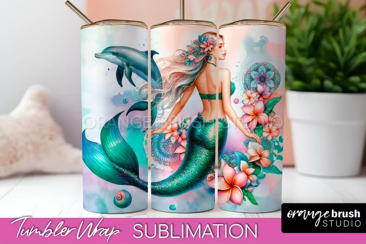 Mermaid Tumbler Wrap, Watercolor Mermaid Tumbler Sublimation