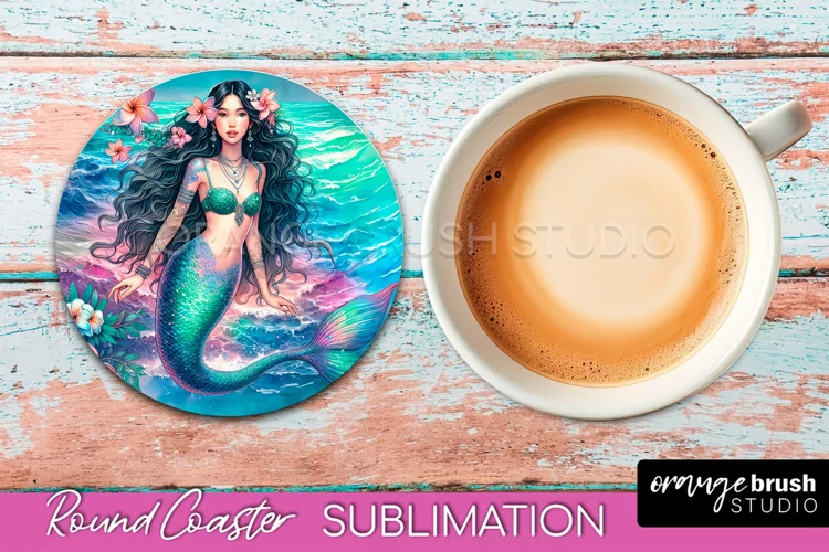 Watercolor Mermaid Coaster Sublimation, Round Car Coaster