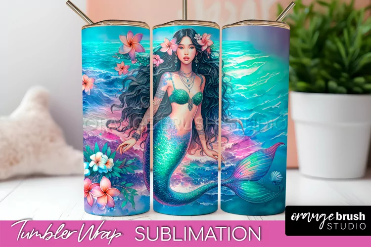 Mermaid Tumbler Wrap, Watercolor Mermaid Tumbler Sublimation