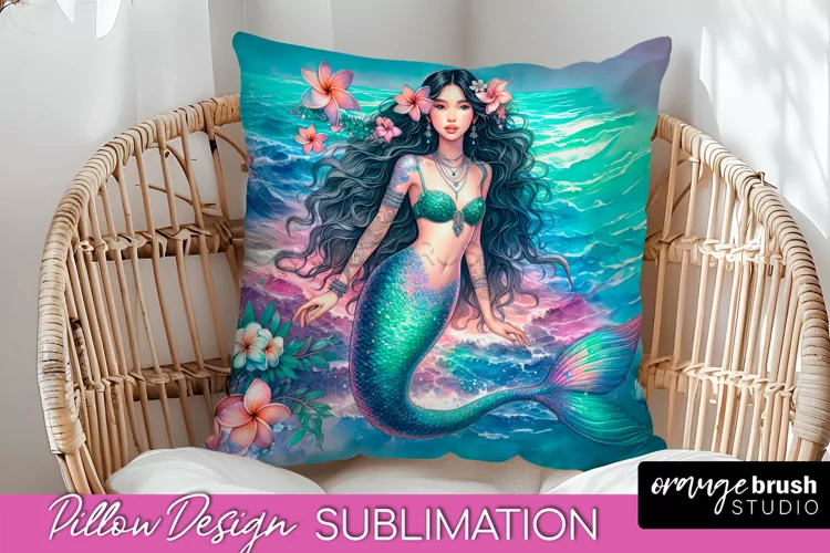 Watercolor Mermaid Pillow Cover - Summer Pillow Sublimation