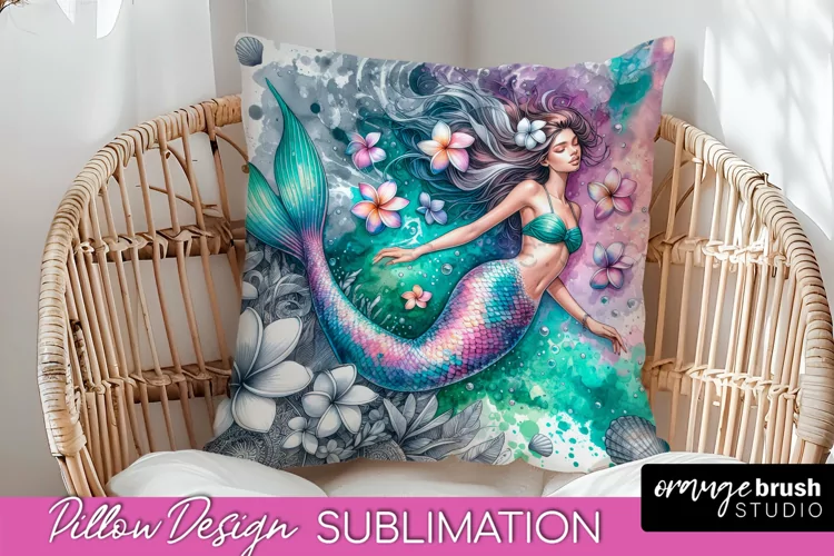 Watercolor Mermaid Pillow Cover - Summer Pillow Sublimation