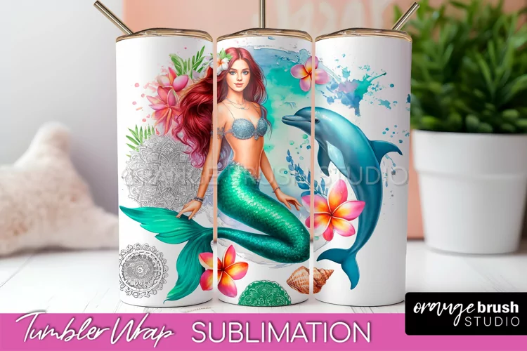 Mermaid Tumbler Wrap, Watercolor Mermaid Tumbler Sublimation