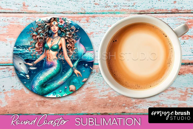 Watercolor Mermaid Coaster Sublimation, Round Car Coaster