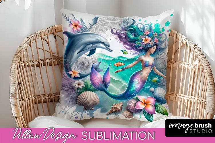 Watercolor Mermaid Pillow Cover - Summer Pillow Sublimation