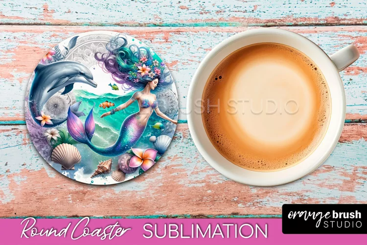 Watercolor Mermaid Coaster Sublimation, Round Car Coaster