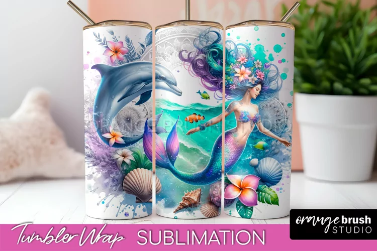 Mermaid Tumbler Wrap, Watercolor Mermaid Tumbler Sublimation