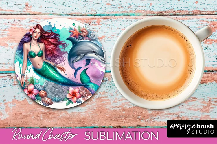 Watercolor Mermaid Coaster Sublimation, Round Car Coaster