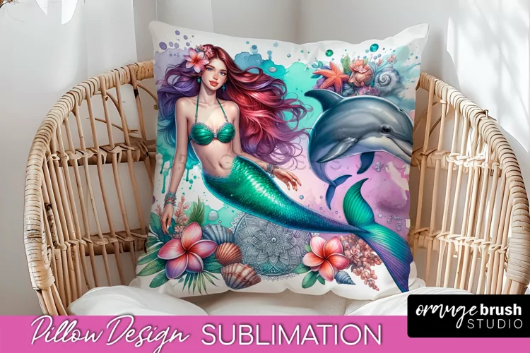 Watercolor Mermaid Pillow Cover - Summer Pillow Sublimation