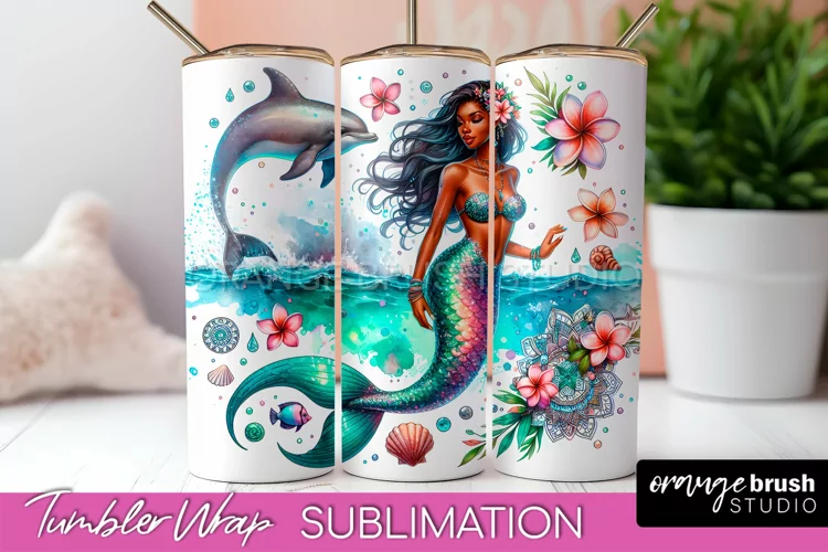 Mermaid Tumbler Wrap, Watercolor Mermaid Tumbler Sublimation