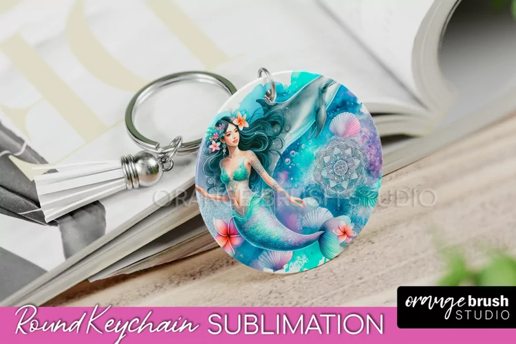 Mermaid Keychain - Summer Watercolor Keychain Sublimation