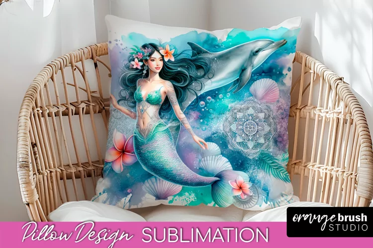 Watercolor Mermaid Pillow Cover - Summer Pillow Sublimation