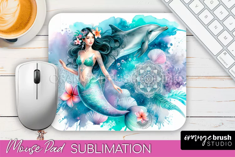 Mermaid Mouse Pad - Watercolor Mermaid Sublimation Mousepad