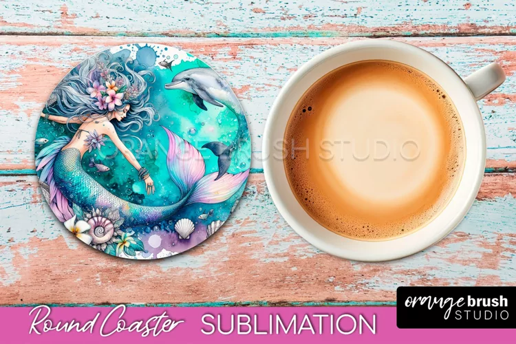 Watercolor Mermaid Coaster Sublimation, Round Car Coaster