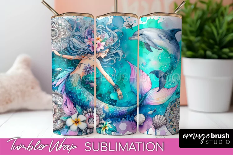 Mermaid Tumbler Wrap, Watercolor Mermaid Tumbler Sublimation