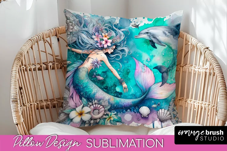 Watercolor Mermaid Pillow Cover - Summer Pillow Sublimation