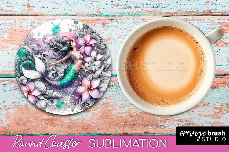 Watercolor Mermaid Coaster Sublimation, Round Car Coaster
