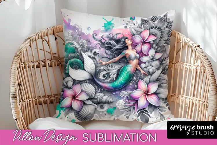 Watercolor Mermaid Pillow Cover - Summer Pillow Sublimation