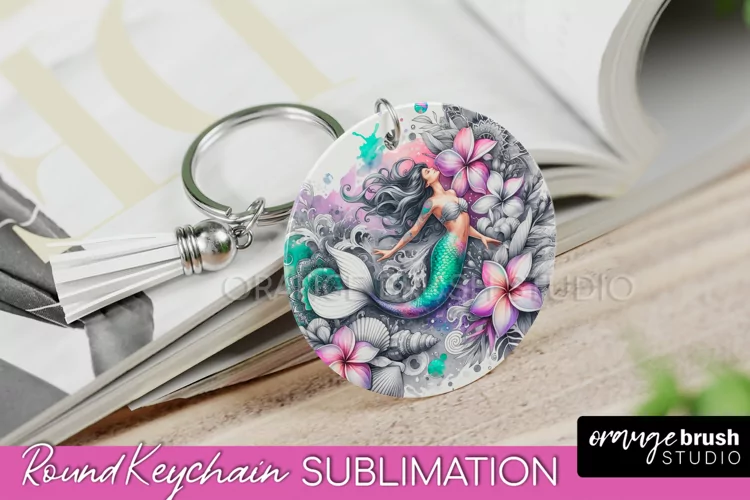 Mermaid Keychain - Summer Watercolor Keychain Sublimation