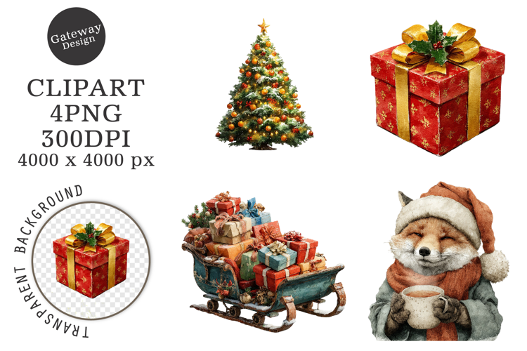 Watercolor Merry Christmas Clipart
