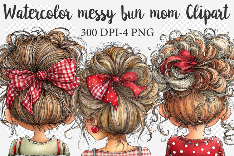 Watercolor messy bun mom Clipart
