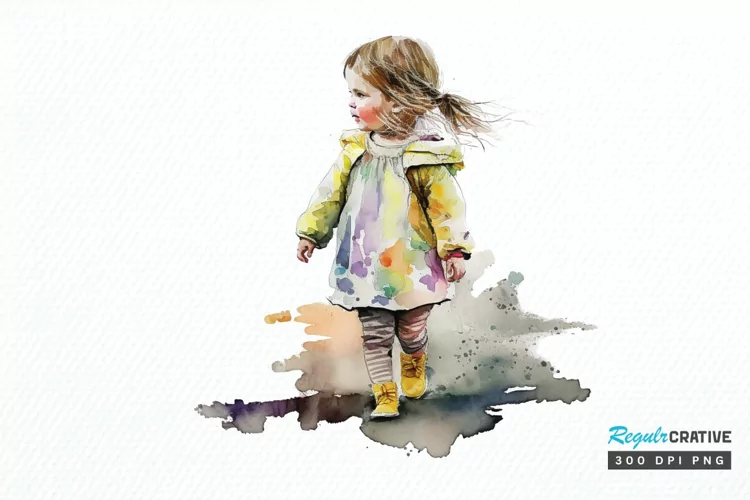 Watercolor Little Girls PNG Clipart