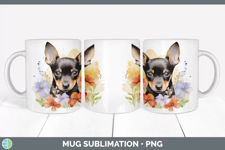 Watercolor Miniature Pinscher Dog Mug Wrap | Sublimation Cof