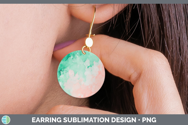 Watercolor Mint Pink Round Earrings Sublimation Earrings Des