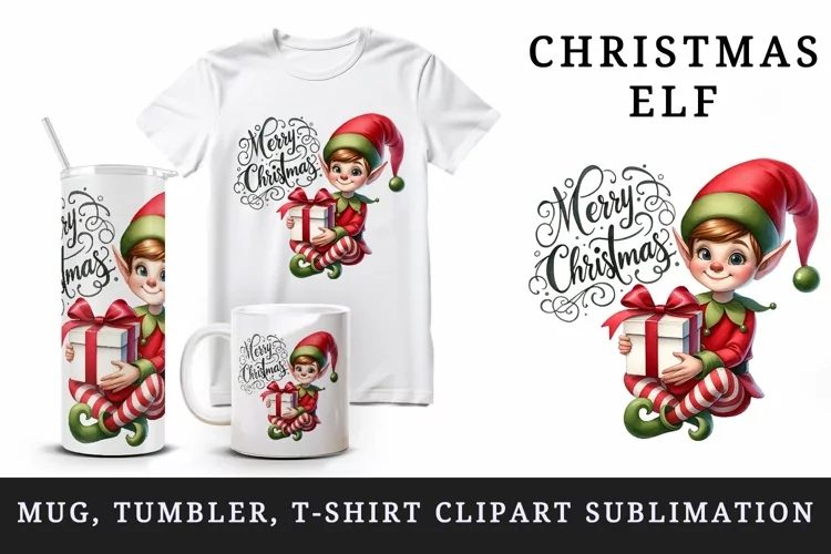 Christmas elf tumbler, mug wrap, clipart sublimation design