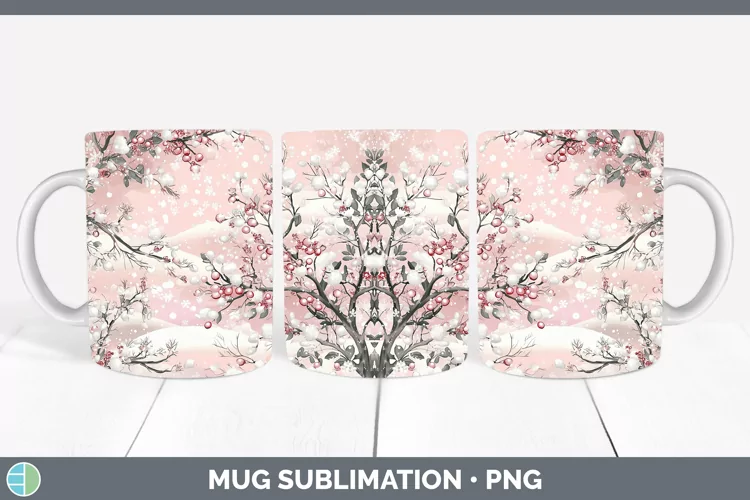 Watercolor Mistletoe Mug Wrap Sublimation Coffee Cup Designs