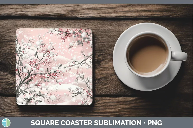 Watercolor Mistletoe Square Coaster Sublimation Coaster Desi