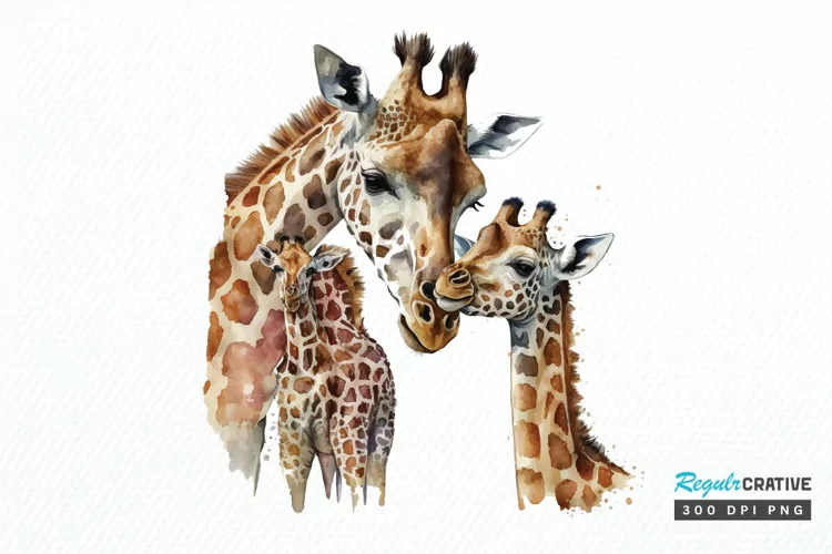 Watercolor Mom and Baby Giraffe PNG Clipart