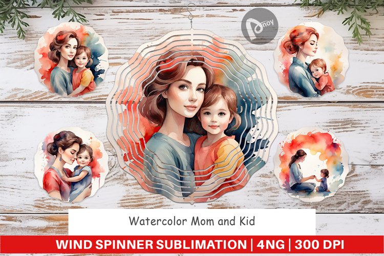 Wind Spinner Watercolor Mom and Kid