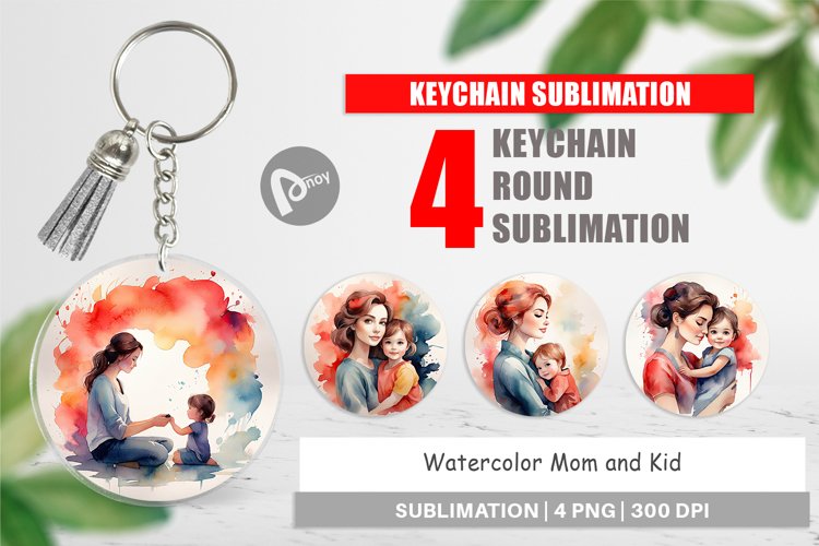 Keychain Watercolor Mom and Kid