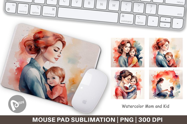 Mouse Pad Watercolor Mom and Kid