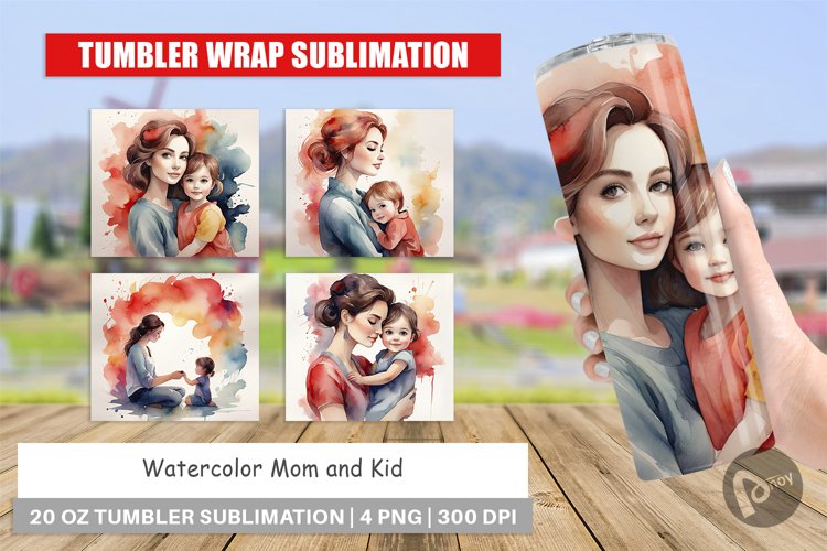 Tumbler Wrap Watercolor Mom and Kid