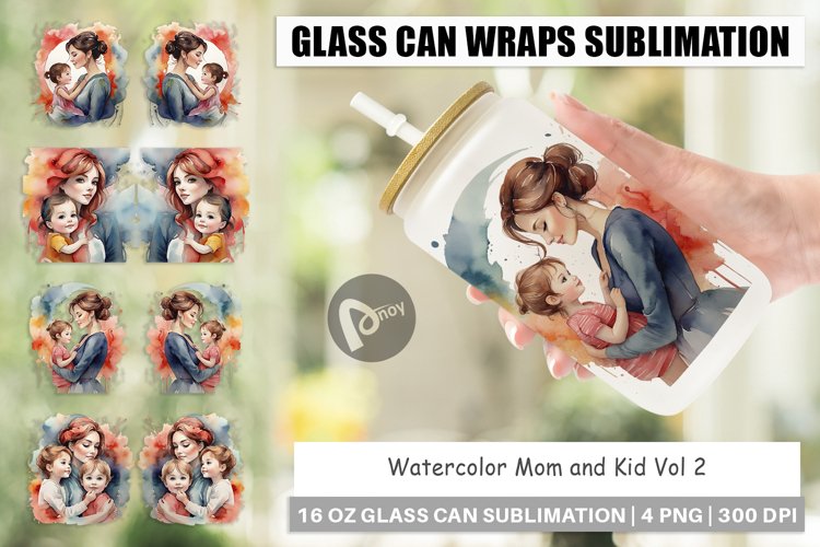 Glass Can Wraps Watercolor Mom and Kid