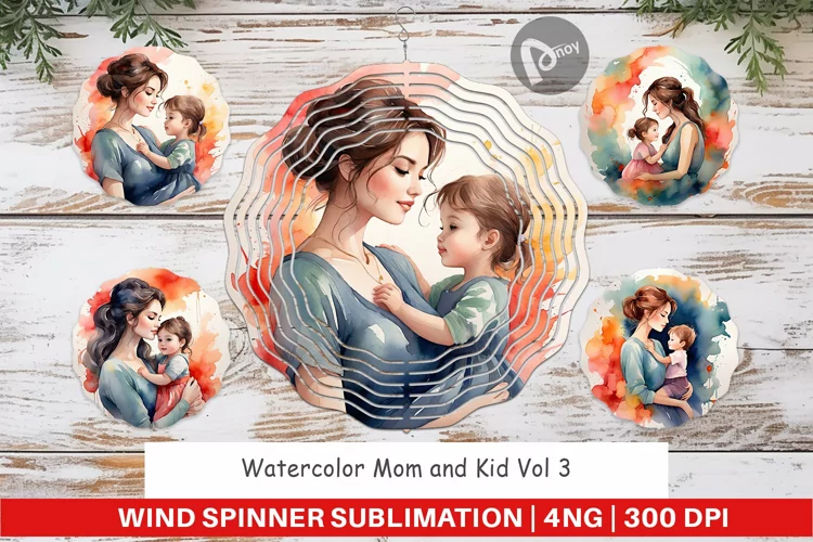 Wind Spinner Watercolor Mom and Kid