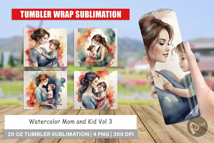 Tumbler Wrap Watercolor Mom and Kid