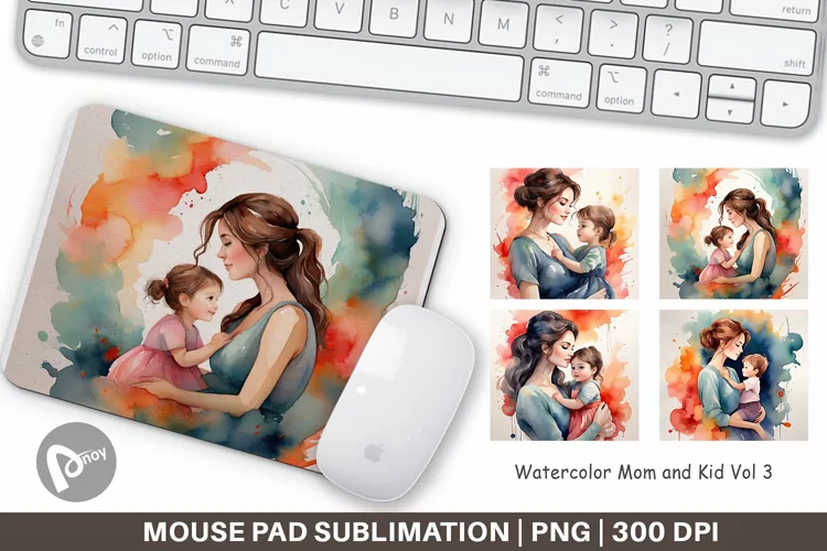 Mouse Pad Watercolor Mom and Kid