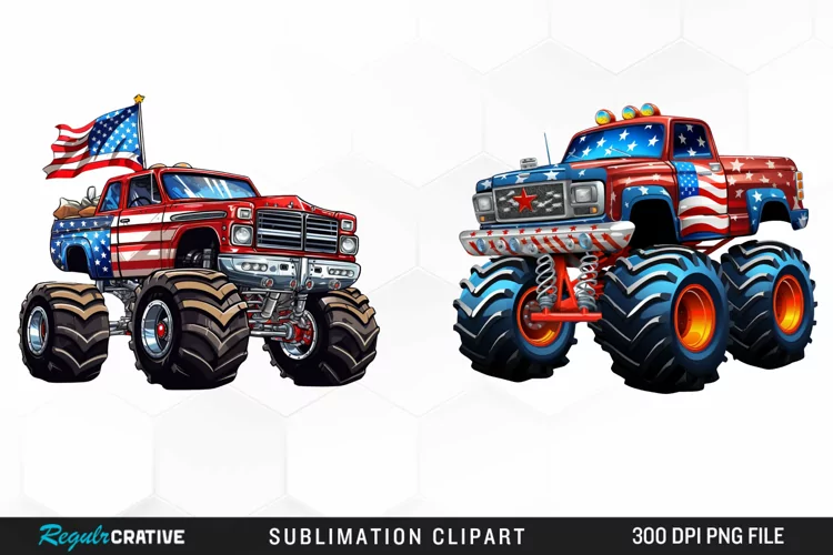 Monster Truck 4th Of July Illustration Clipart