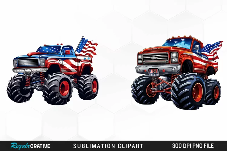 Monster Truck 4th Of July Illustration Clipart