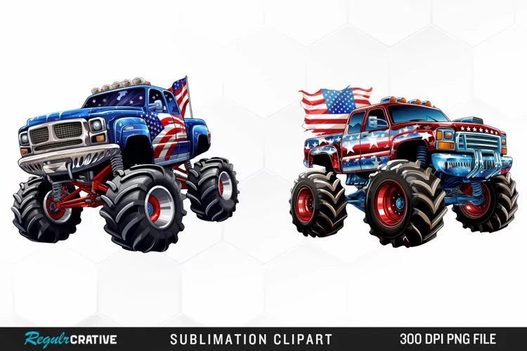 Monster Truck 4th Of July Illustration Clipart