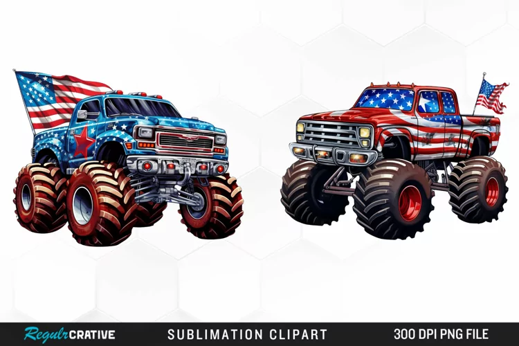 Monster Truck 4th Of July Illustration Clipart