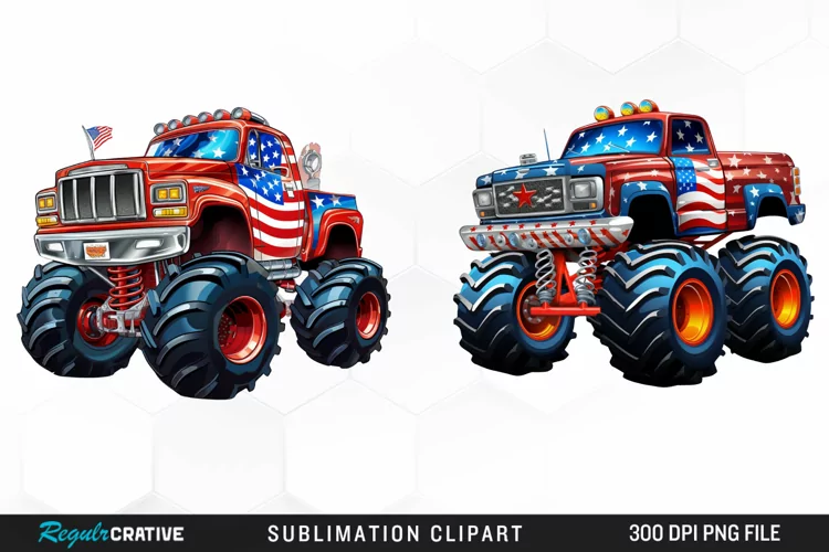 Monster Truck 4th Of July Illustration Clipart