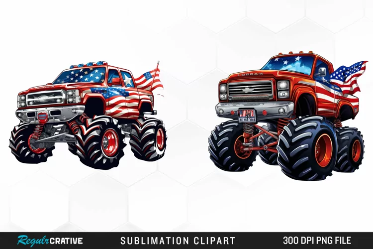 Monster Truck 4th Of July Illustration Clipart