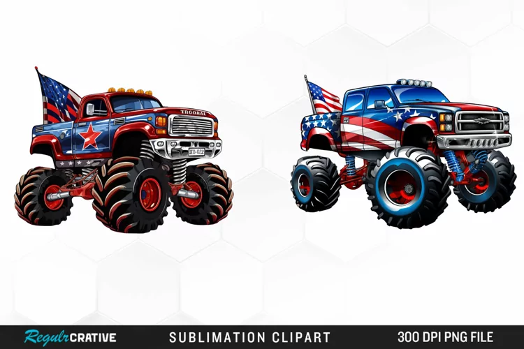 Monster Truck 4th Of July Illustration Clipart