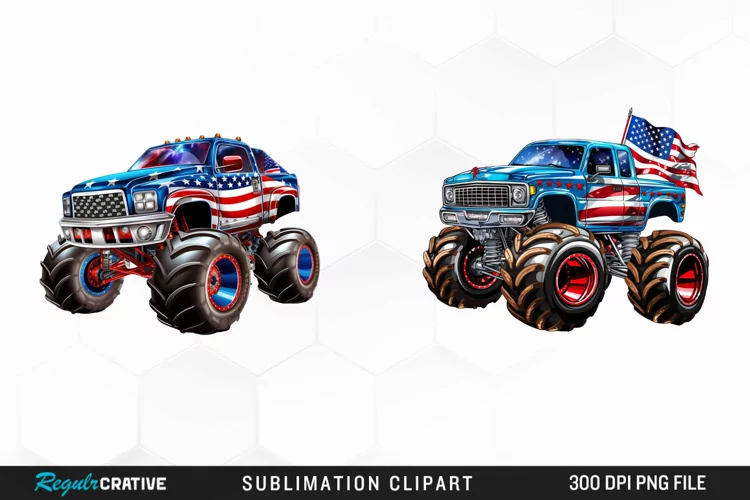 Monster Truck 4th Of July Illustration Clipart