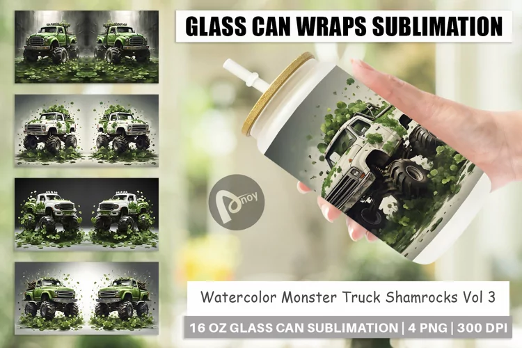 Glass Can Wraps Monster Truck Shamrocks