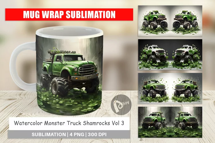 Mug Wrap Design Monster Truck Shamrocks
